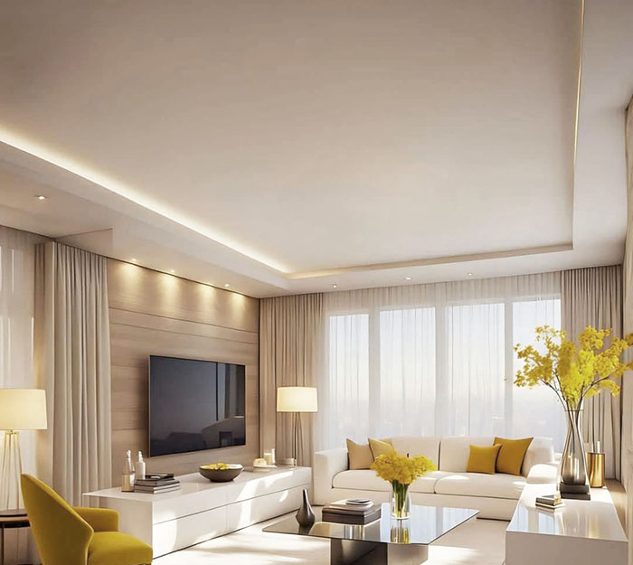 trần thạch cao phòng khách căn hộ đơn giản